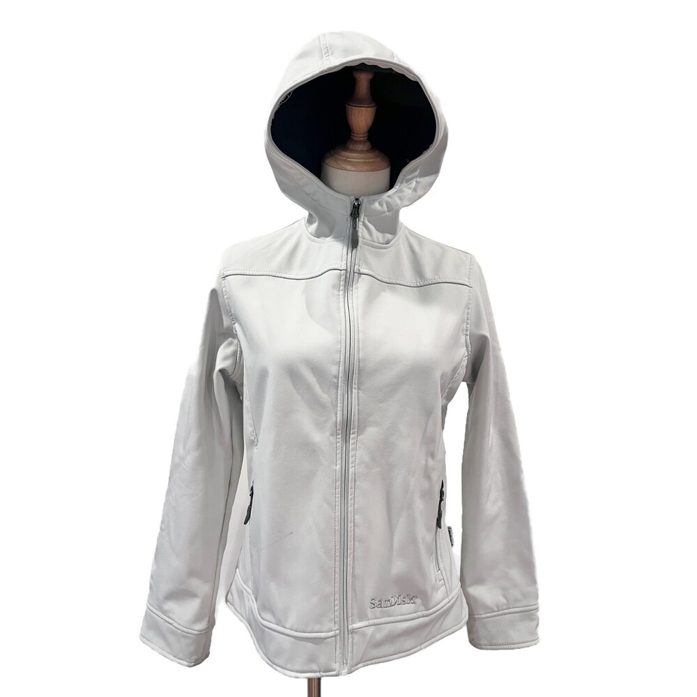 Landway Soft Shell Jacket Cream Beige Full Zip Hoodie Small Outerwear Active